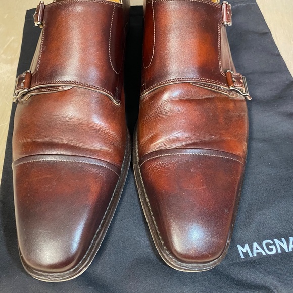 Magnanni Size 9 Silvio Red Brown Leather Double Monk Strap With Travel Bag - Picture 2 of 12